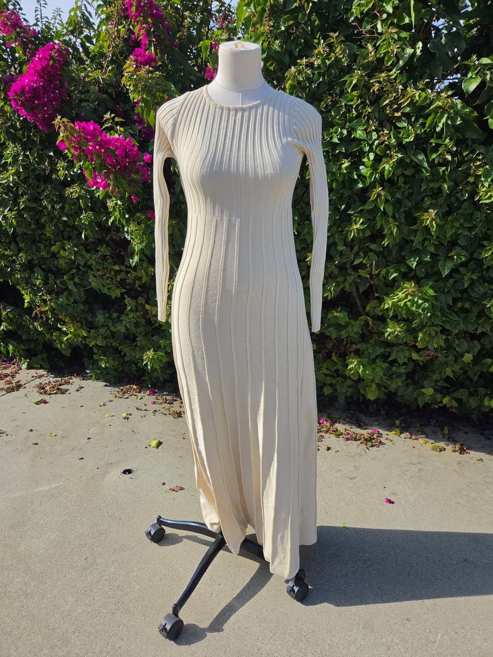Petal & Pup Alison Maxi Dress Women's XS Tan Long Sleeve Ribbed Knit